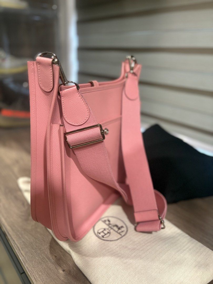 Hermes Evelyne Rose Confetti Pink (Category: Luxury Bags & Wallets) located in Caloocan City. Submitted by cleverwind-8d71 (Listing ID 1433627811, Image 2). Description: Like new Authentic Hermes Evelyne PM 3 Rose Confetti Sling Bag Complete inclusion with box, dustbag, and tags Dm for more details and information .