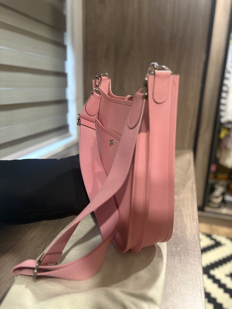 Hermes Evelyne Rose Confetti Pink (Category: Luxury Bags & Wallets) located in Caloocan City. Submitted by cleverwind-8d71 (Listing ID 1433627811, Image 3). Description: Like new Authentic Hermes Evelyne PM 3 Rose Confetti Sling Bag Complete inclusion with box, dustbag, and tags Dm for more details and information .