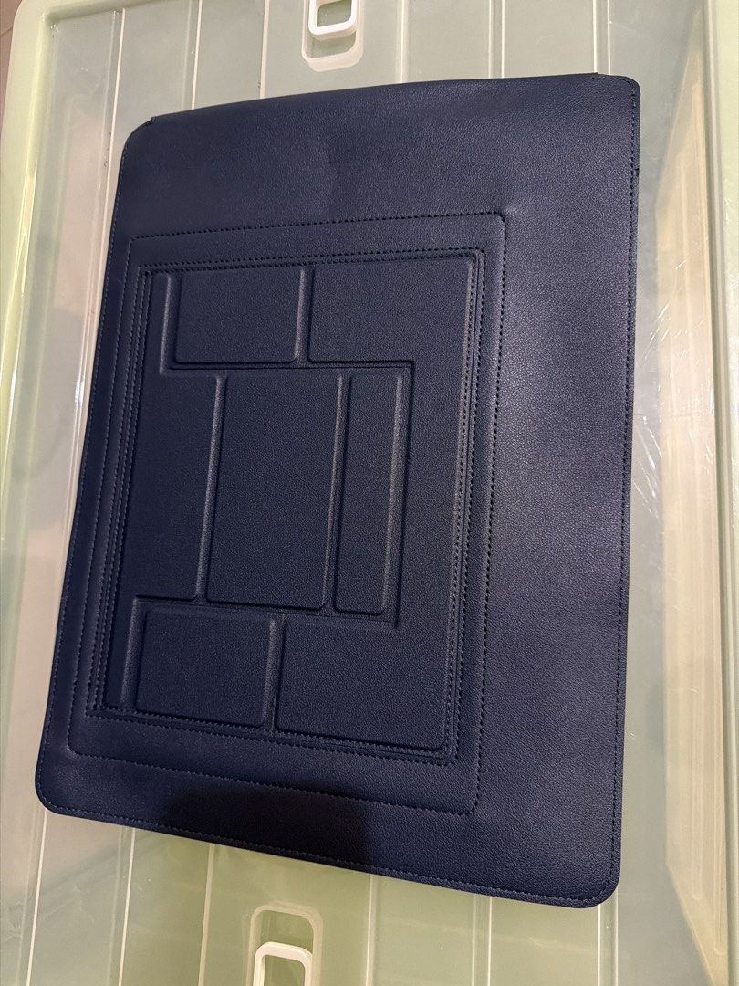Leather Laptop Sleeve - Navy Blue and Brown