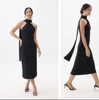 midi dress with bows One Shoulder Midi Dress With Bow Accent In Black, Black / Regular / 0