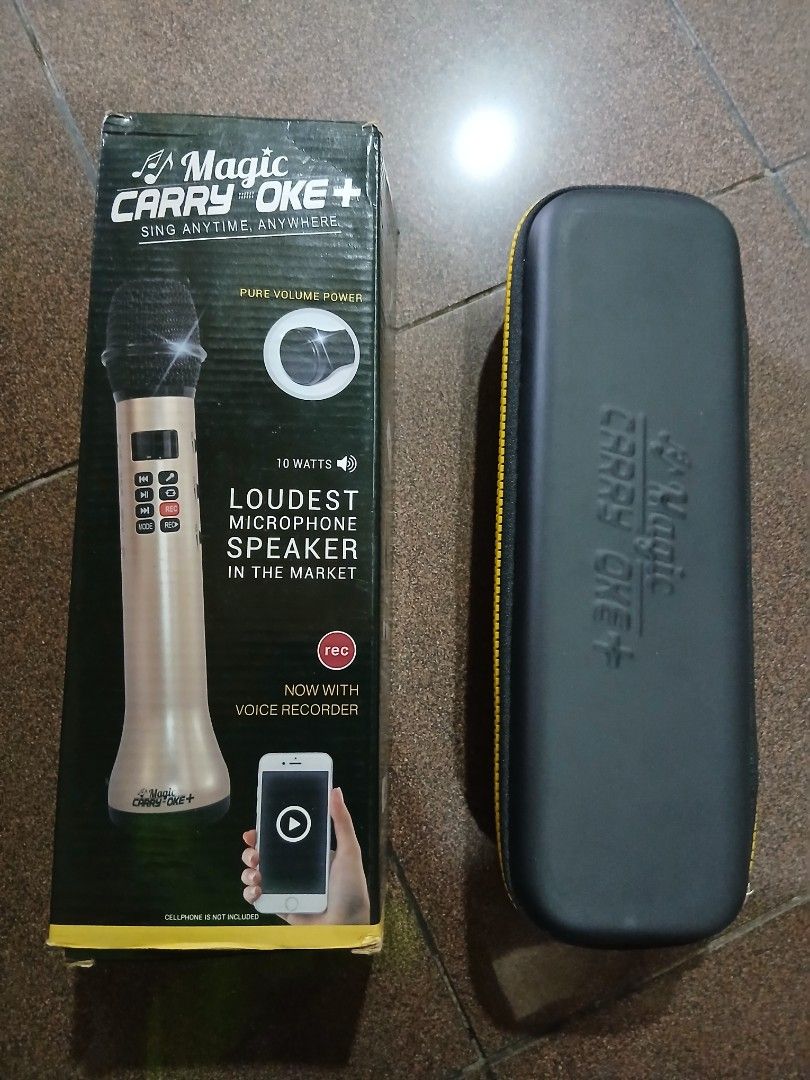 Magic Carry Oke+ Karaoke Microphone (Category: Microphones) located in Dasmarinas. Submitted by tataysgarage (Listing ID 1433603737, Image 1). Description: - Need to replace speaker system, damaged or basag na tunog , pero nagffunction pa, ,mahina lang volume. kaya po bagsak presyo. - also good for spareparts -will send video of actual use for sure buyers - Portable Magic Carry Oke+ karaoke speaker - Includes a carrying case for easy transport - 