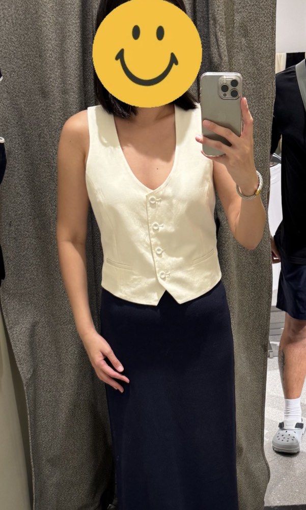 Mango Linen Vest (Category: Sleeveless) located in Taytay. Submitted by chie2022 (Listing ID 1433651228, Image 3). Description: Original Bought from Mango store Brand new Washed but never worn Bought for P1,695 Color: Off white 16.5 inches, armpit to armpit laid flat (see photo).