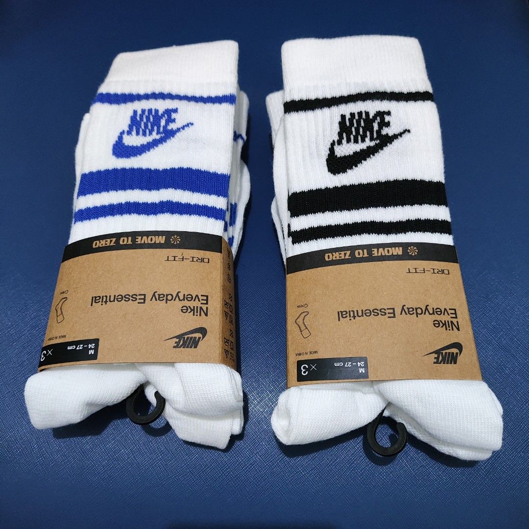 Nike Everyday Essential Socks (Category: Socks) located in Marikina City. Submitted by solego.ph (Listing ID 1433759570, Image 1). Description: For sale: Nike Everyday Essential Crew Socks Color: White/Blue Size: M and L Condition: Brand New Price: 150 per piece or 400 for 3 pairs Color: White/Black Size: M Condition: Brand New Price: 200 per piece or 500 for 3 pairs Meet-up area: Marikina or shipping via Lalamove, Grab Express and J&T Express Co