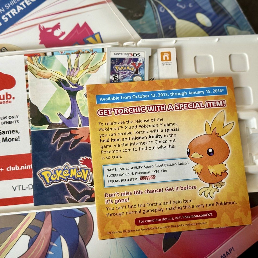 Pokemon Y (Category: Nintendo) located in Angeles City. Submitted by mr.nook (Listing ID 1433628923, Image 3). Description: Pokemon Y For Nintendo 3DS USA - First Print Complete Very Slight Yellowing on Case Case Condition 8/10 Cart Condition 9.5/10.