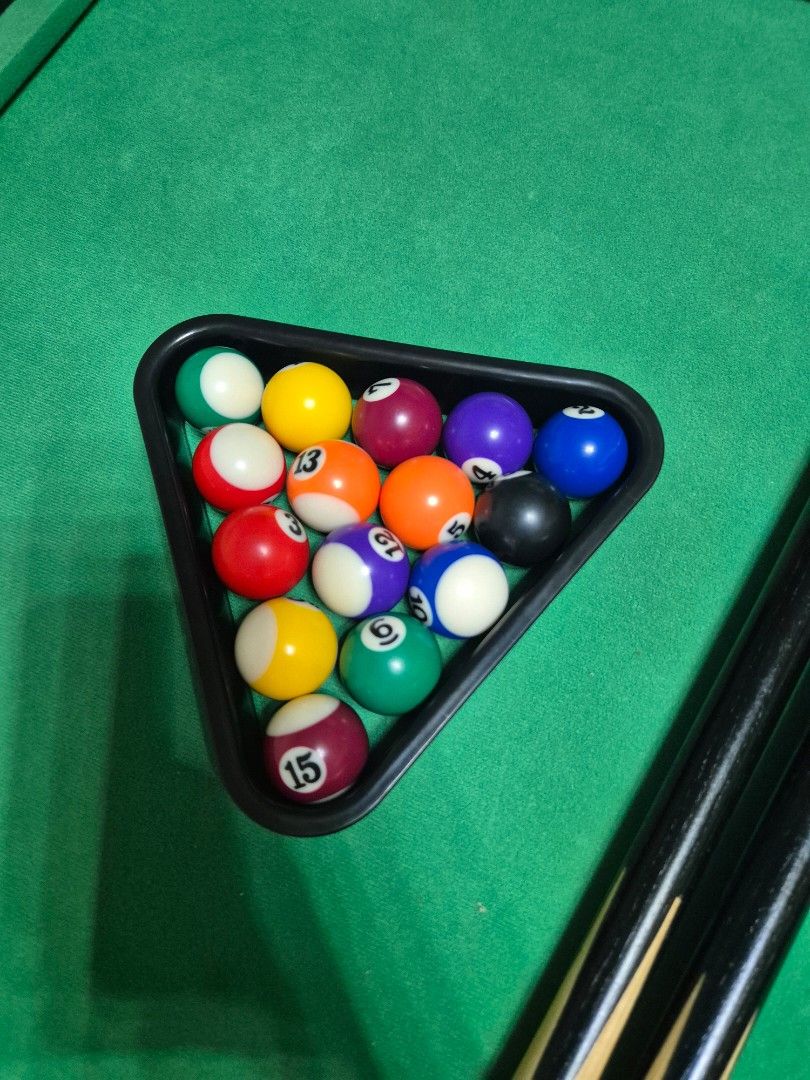 Pool table (Category: Billiards & Bowling) located in Singapore. Submitted by shopper_psyduck (Listing ID 1433713643, Image 2). Description: - Pool table with accessories included - Comes with balls and cues - Well-maintained condition - Ready for immediate use - Great for home entertainment - Able to fold for storage Open Length 122cm x width 63cm x height 68.5cm.