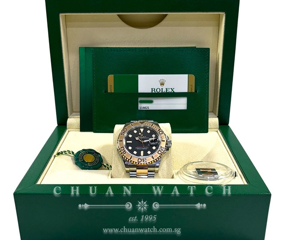 Pre-Owned Rolex Gents' Yacht-Master Two-Tone 40mm 116621 Black - Discontinued (Category: Watches) located in Singapore. Submitted by chuanwatch (Listing ID 1433662475, Image 2). Description: Rolex Gents' Yacht-Master Two-Tone 40mm 116621 Black - Discontinued REF : 116621-0002 *AVAILABLE Asking Price of SGD$16,650 (Negotiable, 2% Off via Cash / Bank Wire / PayNow) Condition : Pre-Owned in Near-MINT Condition Alpha-Numerical Series (Circa 2018) Com