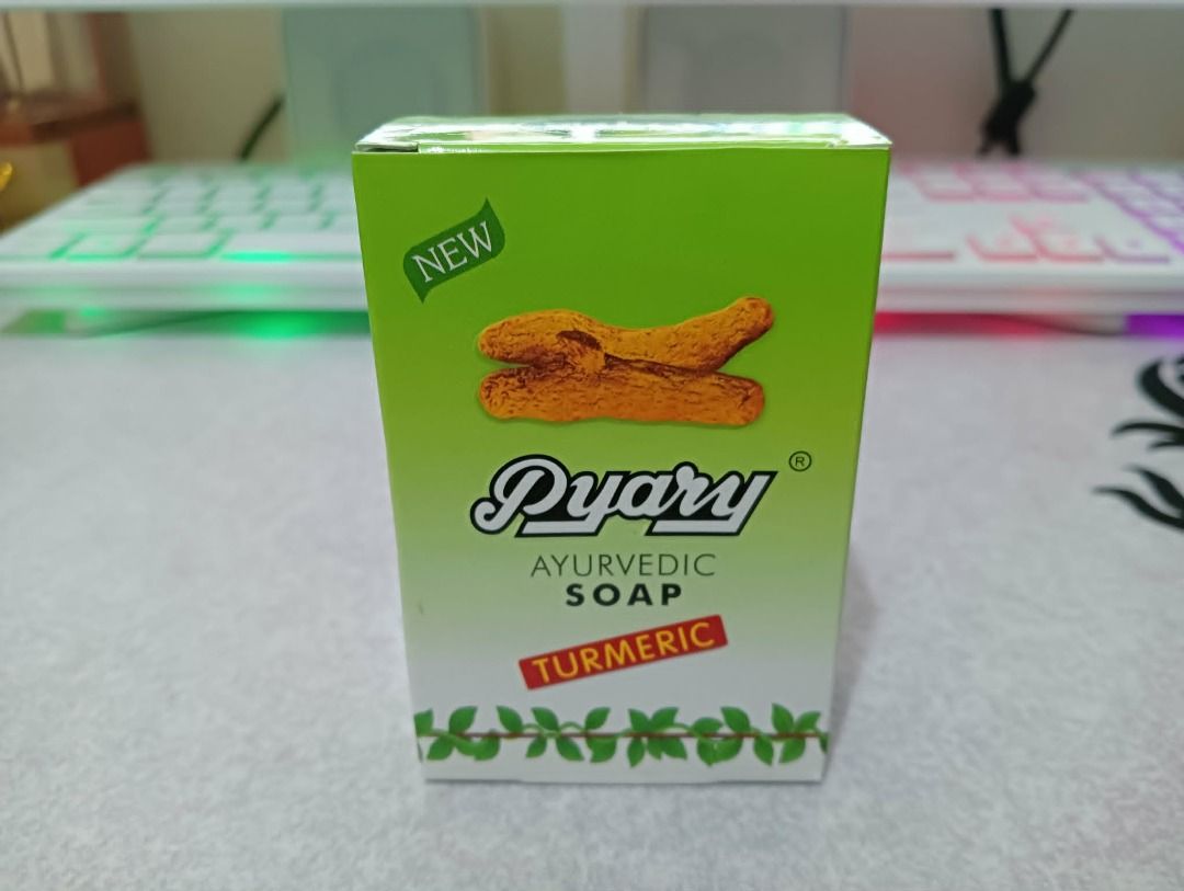 Pyary Ayurvedic Turmeric Soap (Authentic from Dubai) (Category: Bath) located in Quezon City. Submitted by trollieshop (Listing ID 1433759869, Image 2). Description: Price: 78 pesos each Promo: Buy 3 for 210 pesos only - Handmade Pyary Ayurvedic Soap - Infused with turmeric and pure coconut oil - Contains natural herbal extracts and essential oils - Known for natural cleansing - Includes curcumin oil - 100% vegetable soap.