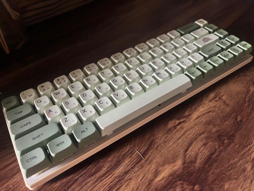 Royal Kludge RKG68 Mechanical Keyboard (Category: Computer Keyboard) located in Valenzuela. Submitted by maryaligaya (Listing ID 1433748387, Image 1). Description: - tri-mode (wifi, bluetooth, wired) - yellow switches, modded/lubed - japanese matcha boba themed not the first owner, just got it recently from the original owner. rfs: hindi pala magagamit, at walang mapaggagamitan .