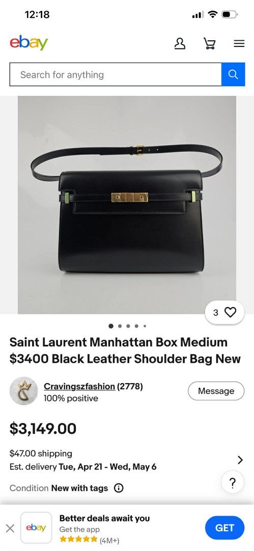 Saint Laurent Manhattan Box Medium Black Leather Shoulder Bag (Category: Shoulder Bags) located in Manila. Submitted by jjm-collections (Listing ID 1433588403, Image 1). Description: issue lock ,magnetic lock and signs of wear.