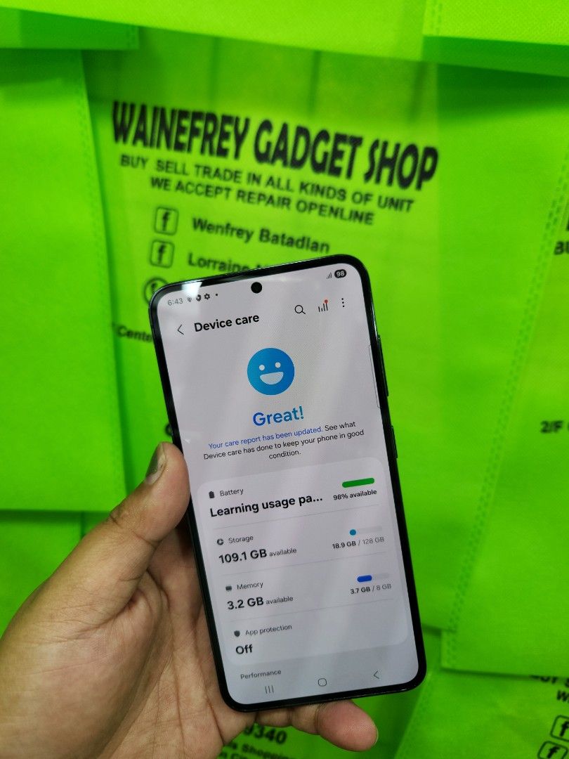 Samsung S23 8/128 (Category: Samsung) located in San Juan City. Submitted by wainefreygadgetshop (Listing ID 1433712152, Image 3). Description: SAMSUNG S23 8/128 (PLEASE SEARCH MO NALANG FULL SPECS) ALL GOODS AT WORKING GAMING PHONE SCREEN TESTED SIGNAL TEST CAMERA TESTED HONEST ISSUE ILALAGAY SA NOTE KUNG MERON MAN PARA AWARE KA! NOTE* *SEE POSTED PICTURES MAY SCRATCH di naman nakaka apekto sa SMOOTH performance. YAN LANG HONEST ISSUE THE REST W