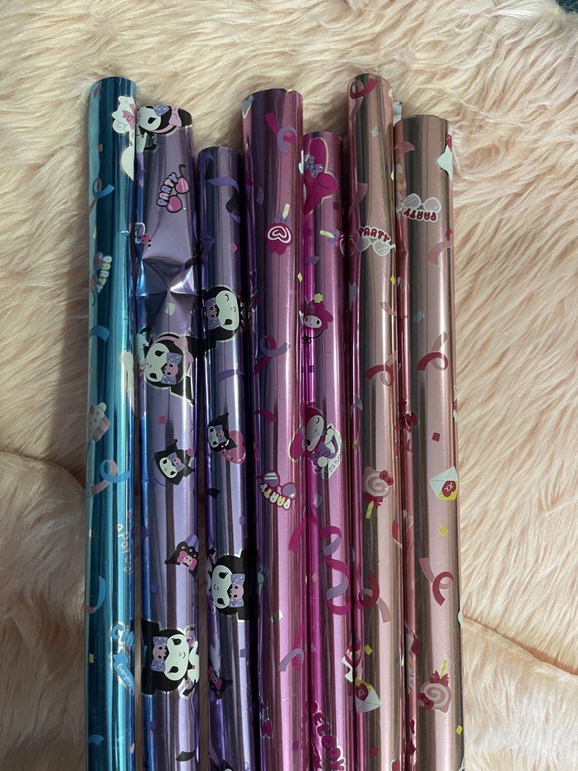 Sanrio Foil Gift Wrapper (Category: Craft Supplies & Tools) located in Manila. Submitted by pamanna (Listing ID 1433644687, Image 1). Description: Original Sanrio foil gift wrappers From Korea! 80 each roll 2 hello kitty 2 kuromi 2 melody 1 cinnamoroll 500 for all! Kamias qc Lalamove/grab only .