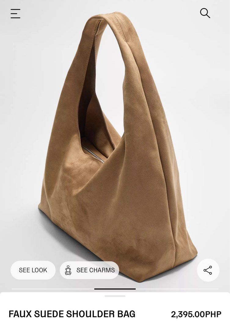 Stradivarius Faux Suede Shoulder Bag (Category: Shoulder Bags) located in Cavite. Submitted by folkrory (Listing ID 1433636843, Image 1). Description: - brand new, bought for 2395 - RFS: not being used, impulse buy.