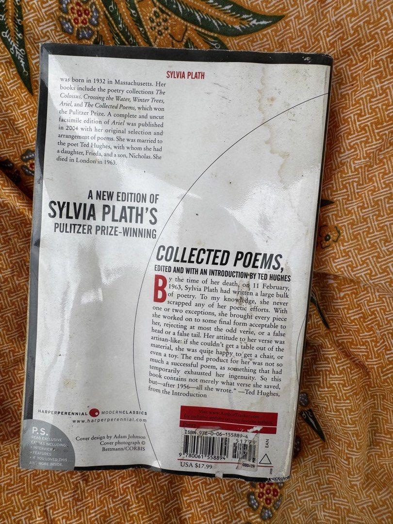 Sylvia Plath: The Collected Poems (Category: Storybooks) located in Quezon City. Submitted by vibelane_shop (Listing ID 1433778285, Image 2). Description: Book is a collection of poems by Sylvia Plath, edited with an introduction by Ted Hughes. It is a HarperPerennial Modern Classics edition. The book includes the Pulitzer Prize-winning poems. The back cover provides a brief biography of Sylvia Plath. The book is in English. ************ 📝This i