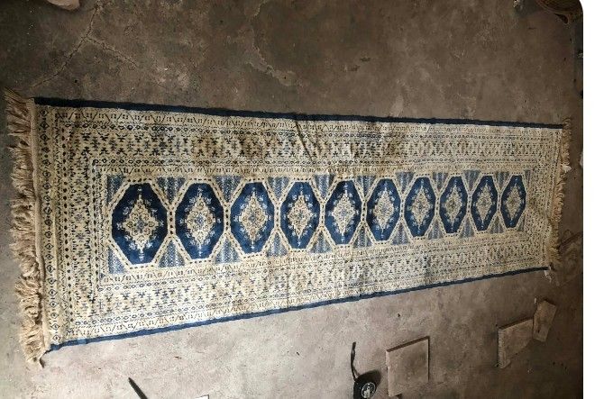Authentic Vintage Persian Runner Rug with Geometric Pattern (Category: Carpets, Mats & Flooring) located in Manila. Submitted by gt747express (Listing ID 1433605292, Image 2). Description: - Vintage runner rug - Features a beautiful geometric pattern - Color scheme: Blue and beige - Shape: Rectangular - Includes fringed edges - Ideal for hallways or entryways - Made of woven material Size: 86 x 26 inches 12.2 x 2.2 ft.