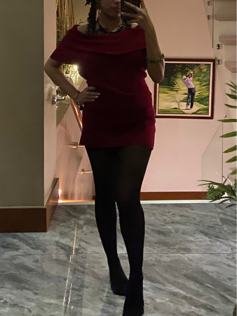 Wine Maroon Knitted Cowl Mini Dress (Category: Dresses) located in Manila. Submitted by catlia (Listing ID 1433639620, Image 2). Description: Used once Fits up to M frames (stretchable).