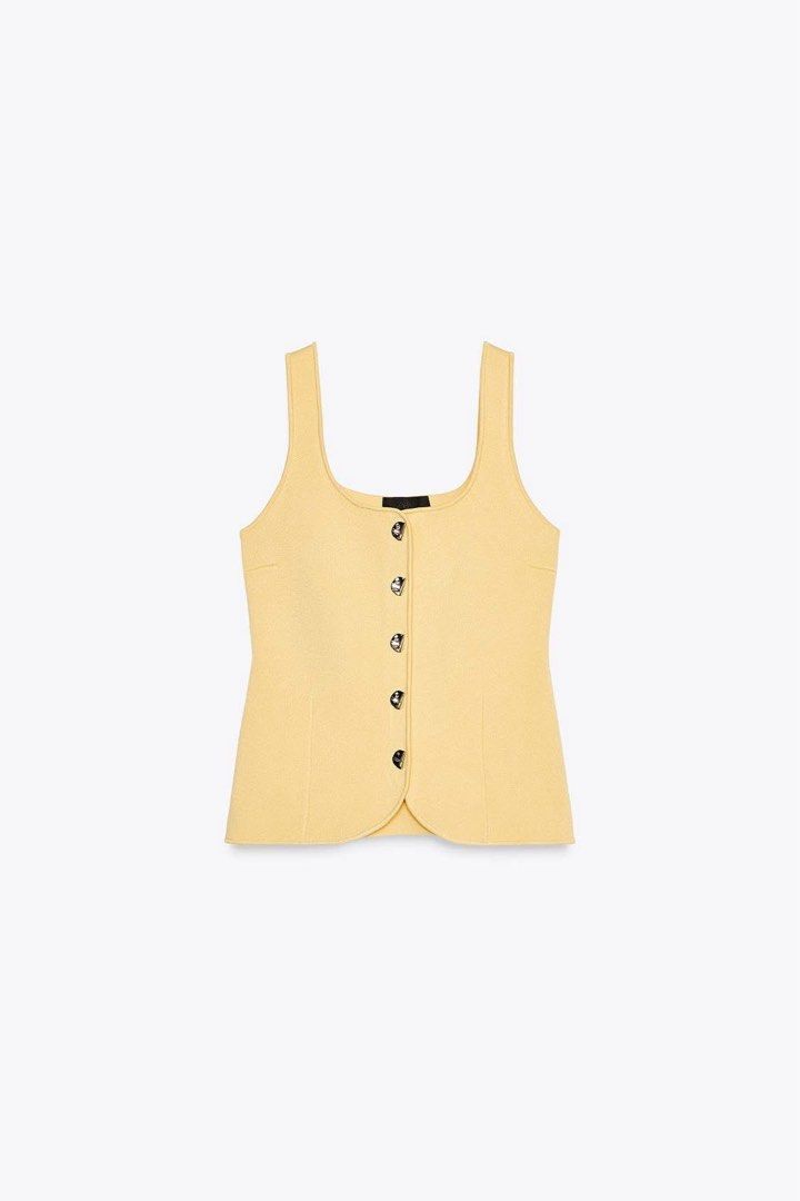 Zara Yellow Knitted Vest Top (Category: Sleeveless) located in Paranaque City. Submitted by paraisodeclutters (Listing ID 1433724587, Image 1). Description: .
