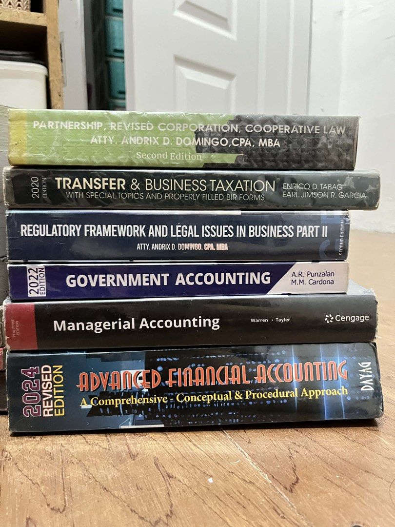 ACCOUNTING BOOKS FOR SALE (Category: Textbooks) located in Dagupan City. Submitted by declutterfairie (Listing ID 1433914385, Image 2). Description: AFAR BY DAYAG (2024) - 750 ( MINSAN LANG NAGAMIT, KUNTING PENCIL MARKS) -OBLICON BY ATTY DOMINGO (2020)- 300 (USED BUT NOT ABUSE, MAY HIGHLIGHTS IBANG PAGE) -PARTNERSHIP AND REVISED CORPO AND COOP LAW BY ATTY DOMINGO (2021)- 500 (MINSAN LANG NABUKLAT IF MAY PENCIL MARKS MAN, ISA OR DALAWA LANG) RFBT 