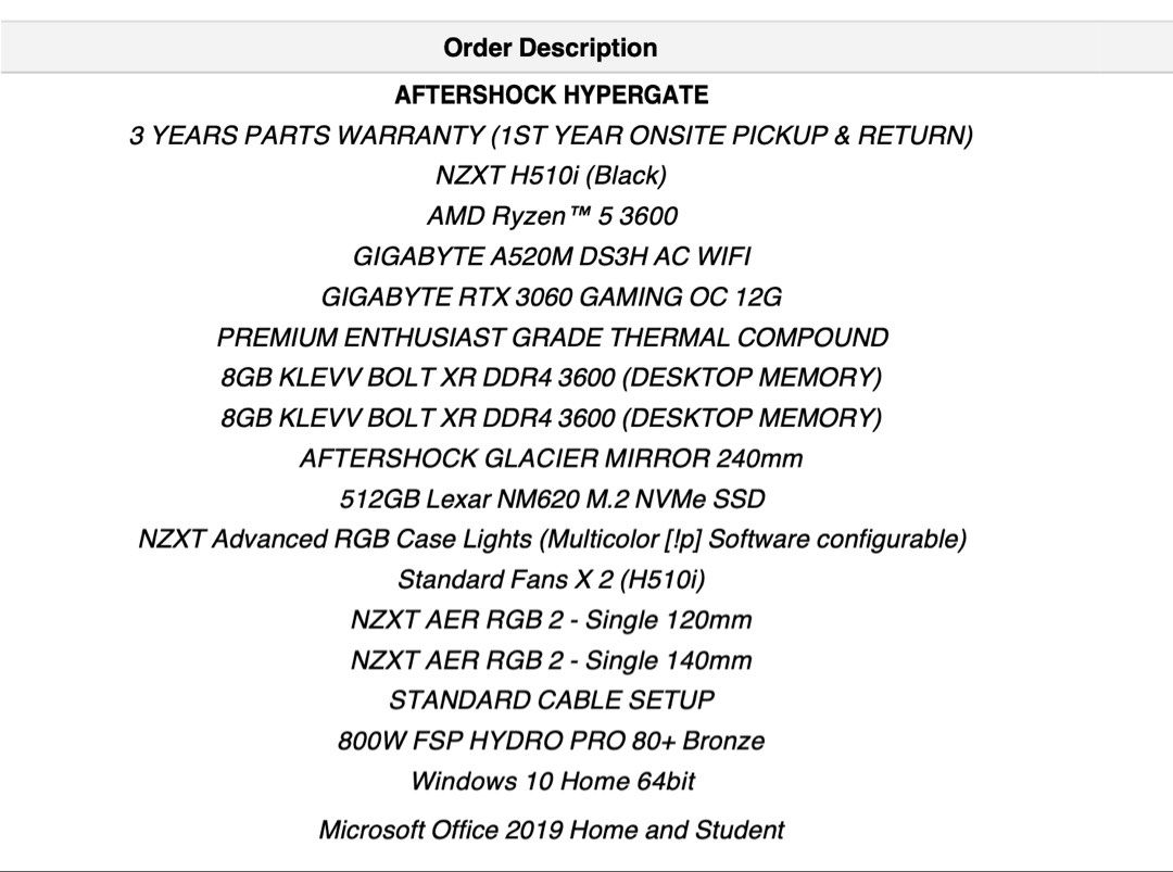 Aftershock Hypergate Gaming PC - RTX 3060436870358898452480