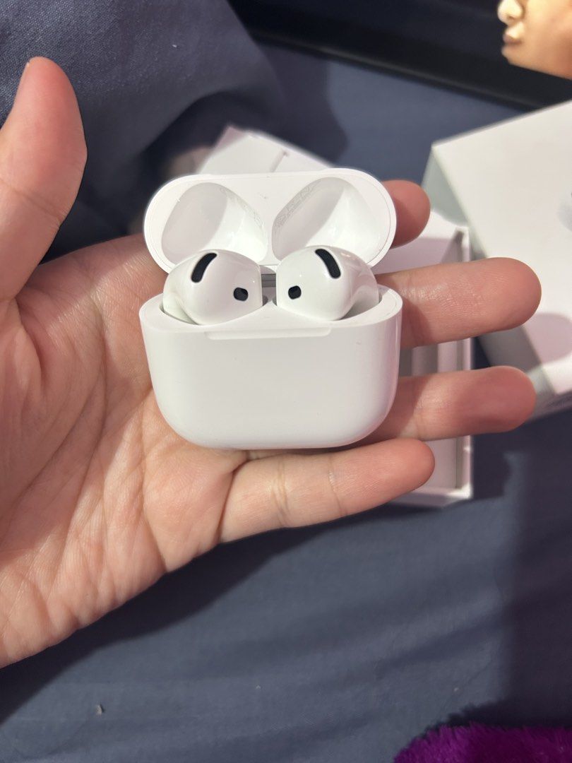 Airpods Gen 4 w/o ANC (Category: Earphones) located in Manila. Submitted by bluetrinid04027 (Listing ID 1433838173, Image 2). Description: Bought last January, still under warranty. No issue, rush selling.