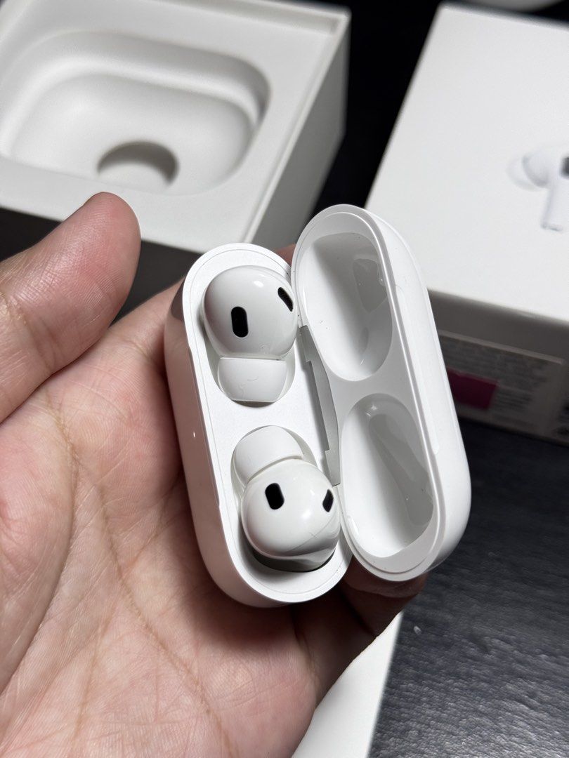 Airpods Pro 2 USB-C (Category: Earphones) located in Manila. Submitted by prelovedbyporttt (Listing ID 1433917132, Image 3). Description: Airpods Pro 2 USB-C Original (Good as new condition) 🔗PERSONAL WARRANTY: 1 MONTH (Valid as long as the item hasn’t been dropped or exposed to water) Inclusions: Box and Original Cord charger • 100% No hidden defects • 100% Battery health is in great condition • 100% Fully functional • 100% Original item (feel 