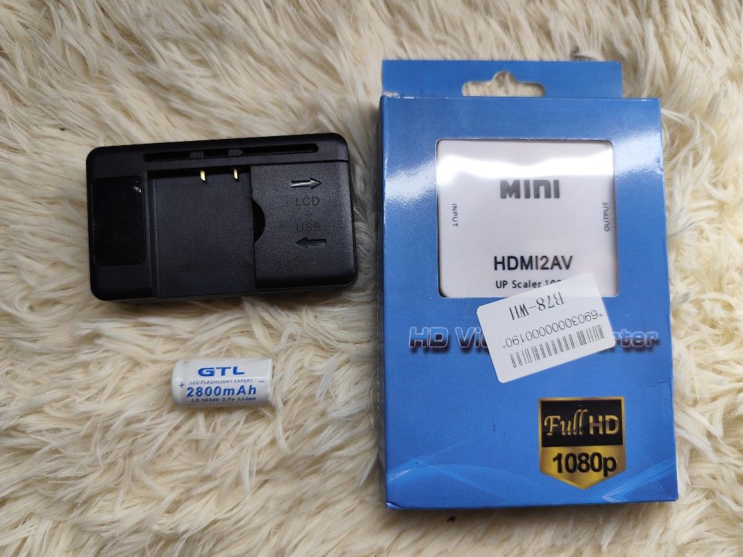Camera/Camcorder Accessories (Category: Camera Bags & Carriers) located in Caloocan City. Submitted by seetheandburn (Listing ID 1433891943, Image 1). Description: HDMI2AV Converter - P120 High Quality Universal Charger - P150 GTL CR123A Battery - P100 TAKE ALL P250!.