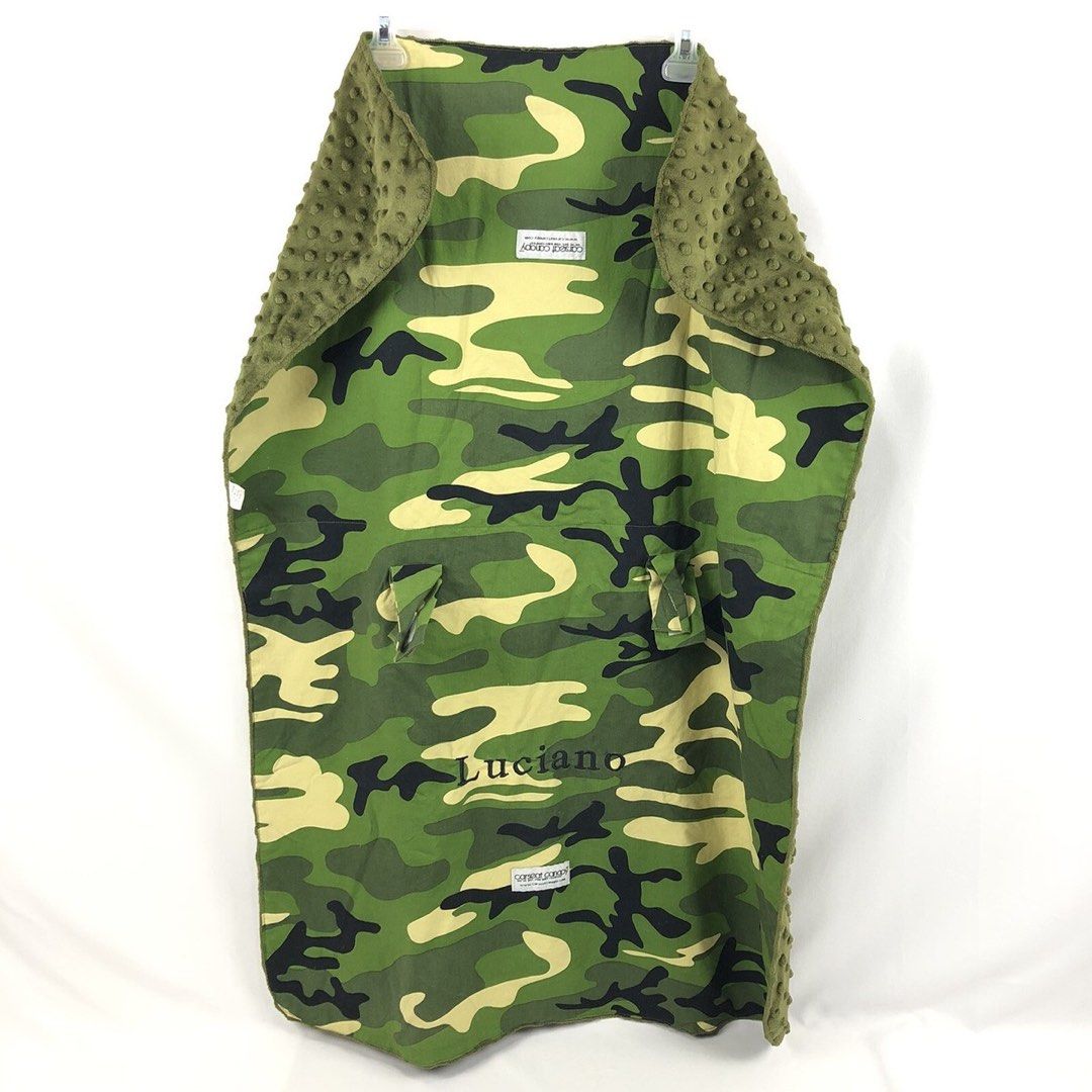 Camouflage Car Seat Cover (Category: Car Seats) located in Paranaque City. Submitted by allthatclutterph (Listing ID 1433906931, Image 2). Description: - Green camouflage design - Soft, textured interior - Button closures for secure fit - Designed for car seat protection from the sun/light - Thick material Www.carseatcanopy.com.