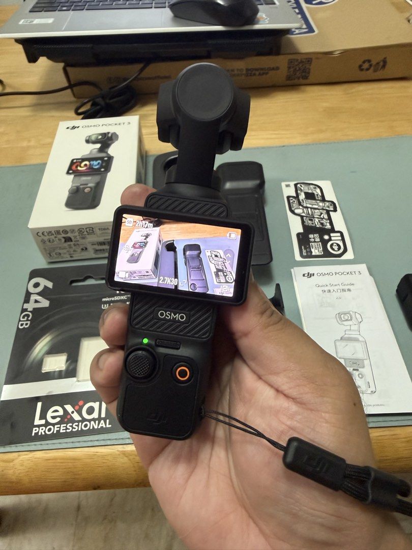 DJI Osmo Pocket 3 - Complete Set (Category: Cameras) located in Quezon City. Submitted by kpopinmanila (Listing ID 1433964413, Image 2). Description: Complete with BOX, Paper Manual, Packaging and Original protective stickers Includes the following: * OSMO Pocket 3 * Handle with 1/4" thread * DJI Wrist Strap * Type C to Type C PD Cable * Protective Cover * DJI Stickers Freebies: * NEEWER AC015 Magnetic Camera Mount 180° Rotate (Worth ₱590.00) * S