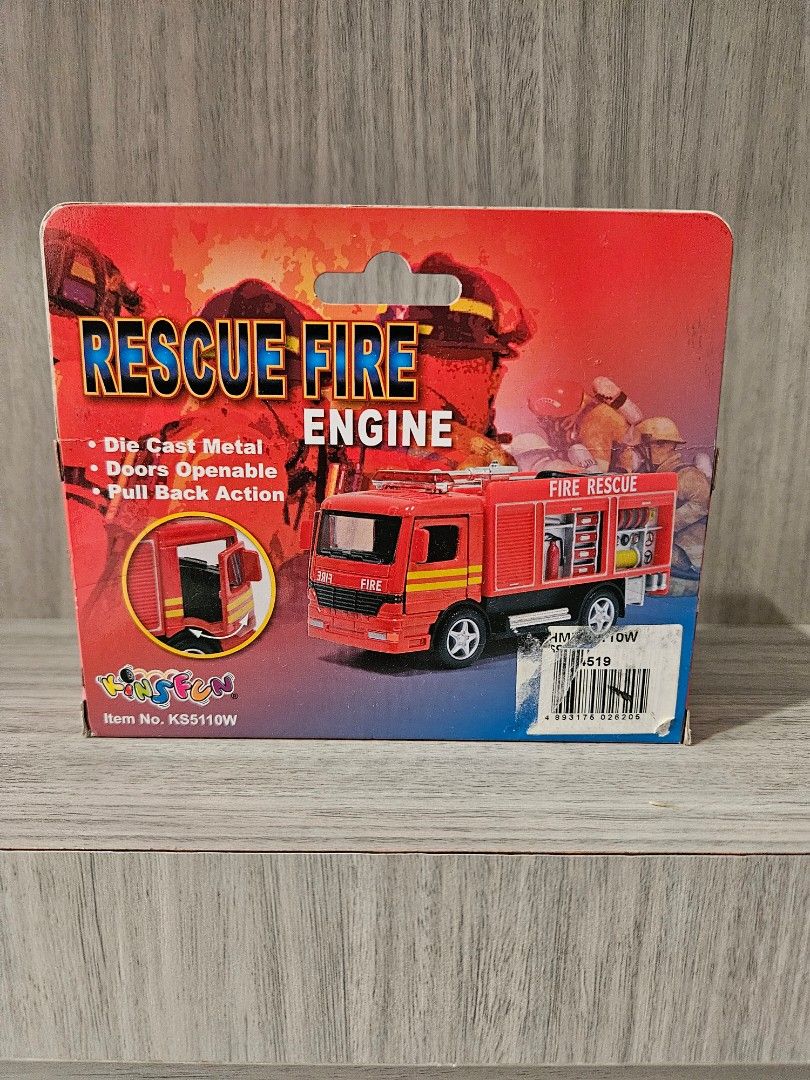Fire Engine (Category: Vehicle & Diecast Models) located in Singapore. Submitted by teslaang (Listing ID 1433877245, Image 2). Description: Hey there! Check out this cool Fire Engine toy! It's a die-cast metal model with doors that open, and it even has a pull-back action. Perfect for any young firefighter or collector! Meetup at Braddell MRT Station (Exit A) or Macdonalds blk 109 TPY if you're interested!.