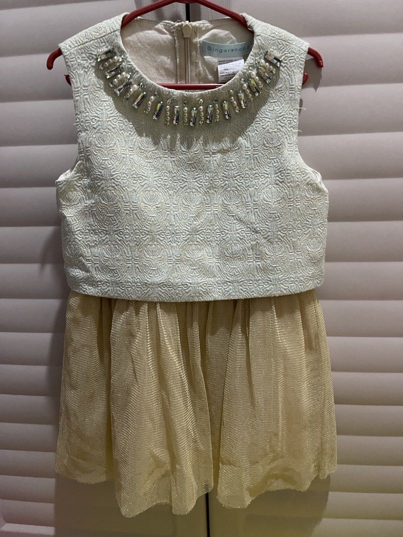 Gingersnaps Embellished Dress - Size 4 (Category: Babies & Kids Fashion) located in Imus. Submitted by _o6kath (Listing ID 1433882285, Image 1). Description: - Gingersnaps dress - Size 4 - Embellished bodice with decorative jewels - Layered, shimmering skirt - Made with cotton, metallic, and polyester - Ideal for special occasions.