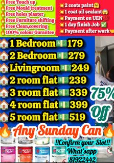 💥Decorate And Bring Colour To Your Home!!!HDB#BTO#CONDO#cheapest painting service#toilet and kitchen pipe paint#door and door frame painting#white colour#manpower#anti mould painting service#parquet polish#epoxy#plaster//free cleaning#free shifting#free touch up services Collection item 3