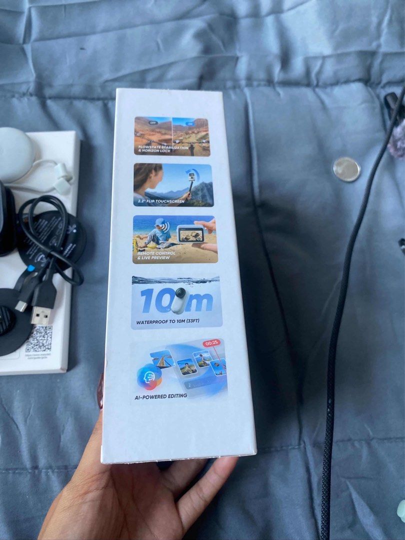 Insta360 GO 3S 4K Action Camera (Category: Cameras) located in Makati City. Submitted by angelx27 (Listing ID 1433867537, Image 3). Description: - Insta360 GO 3S: Ultra-portable 4K action camera - Hands-free POV recording - Magnetic mounting for easy setup - Waterproof up to 10M - Package includes: GO 3S, Action Pod, charging cable, lens guard, accessories, pivot stand, and quick start guide. Location: MAKATI.