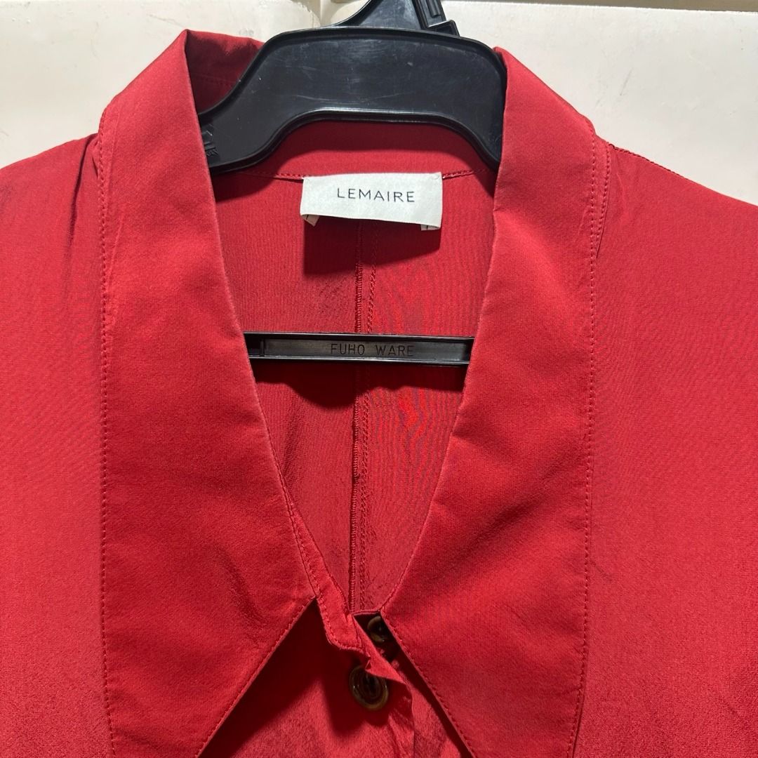 Lemaire - Red Silk Shirt Dress (Category: Dresses) located in Muntinlupa City. Submitted by pickjes (Listing ID 1433948018, Image 3). Description: Brand: Lemaire Size: 36 Color: Scarlet Red Details: Signature pointed collar and button-down front Material: 100% silk Dry clean only Condition: Good as new. No flaws Rfs: Decluttering, need funds Steal a bargain price! Beautiful silhouette #womensfashion #womensapparel #branded #sleeveless #dress #sil