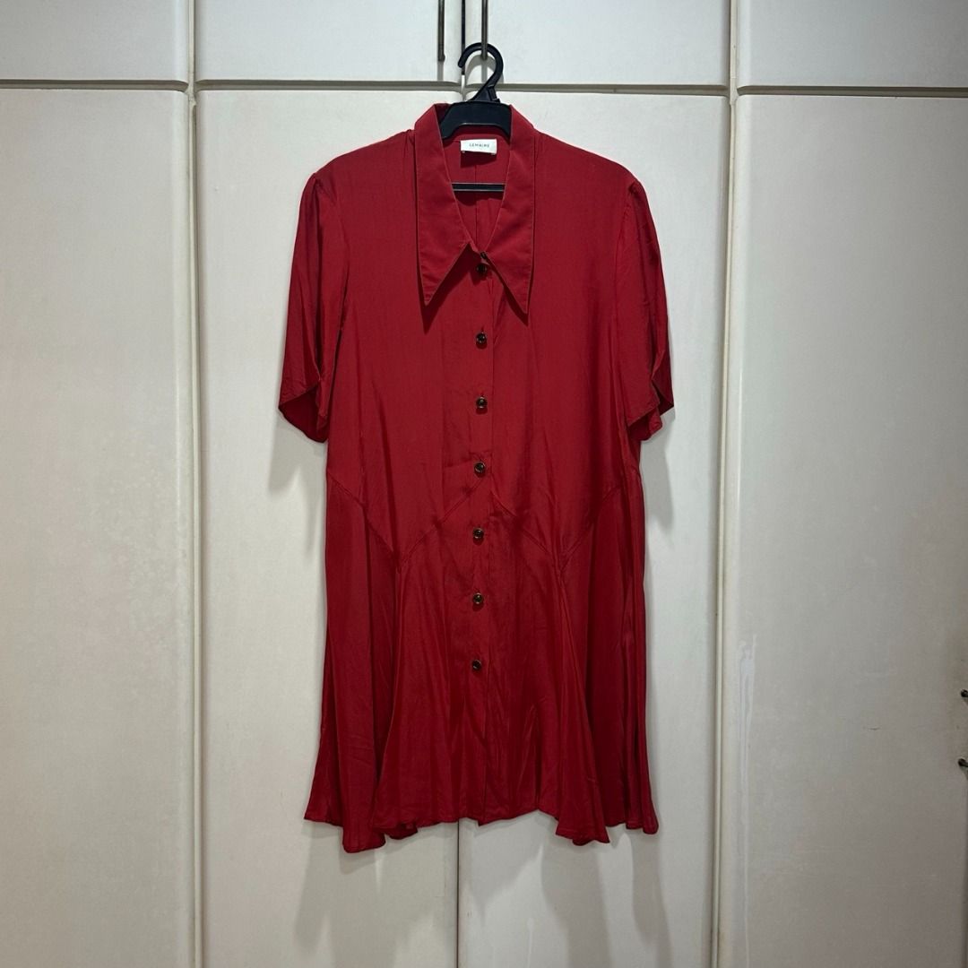 Lemaire - Red Silk Shirt Dress (Category: Dresses) located in Muntinlupa City. Submitted by pickjes (Listing ID 1433948018, Image 1). Description: Brand: Lemaire Size: 36 Color: Scarlet Red Details: Signature pointed collar and button-down front Material: 100% silk Dry clean only Condition: Good as new. No flaws Rfs: Decluttering, need funds Steal a bargain price! Beautiful silhouette #womensfashion #womensapparel #branded #sleeveless #dress #sil