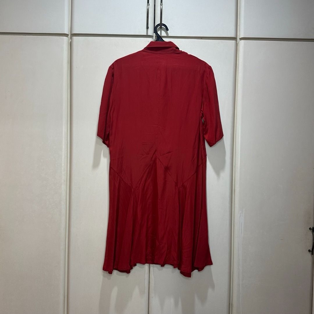 Lemaire - Red Silk Shirt Dress (Category: Dresses) located in Muntinlupa City. Submitted by pickjes (Listing ID 1433948018, Image 2). Description: Brand: Lemaire Size: 36 Color: Scarlet Red Details: Signature pointed collar and button-down front Material: 100% silk Dry clean only Condition: Good as new. No flaws Rfs: Decluttering, need funds Steal a bargain price! Beautiful silhouette #womensfashion #womensapparel #branded #sleeveless #dress #sil