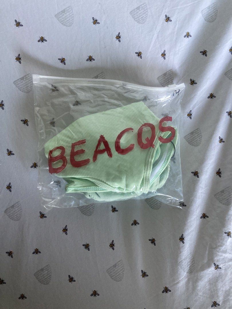 Mint Green Ribbed Bralette (Tank Style) Bikini Set (Category: Bikinis & Swimsuits) located in Manila. Submitted by clos3tt_ (Listing ID 1433869040, Image 2). Description: A bikini set in a light green color. It has a ribbed bralette (tank style) and a matching bottom with ties on each side.