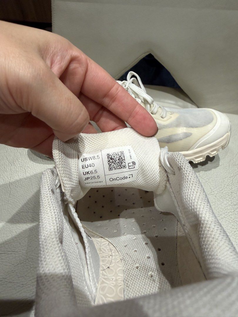 Loewe x On Cloudtilt Sneakers - White (Category: Sneakers) located in Manila. Submitted by hwangcherry (Listing ID 1433830558, Image 2). Description: - Loewe x On Cloudtilt sneakers - Color: White - Size: US 8.5 / EU 40 / JP 25.5 - Mesh upper with transparent overlay - Features Loewe logo - Light beige soles - with shoe bag - with box - need cleaning only .