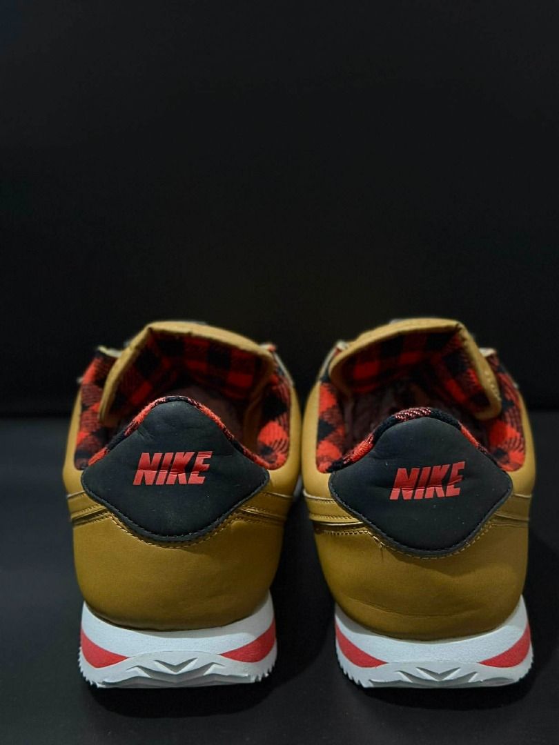 Nike Cortez Tan Plaid Sneakers (Category: Sneakers) located in Baguio. Submitted by lesde2600 (Listing ID 1433897743, Image 3). Description: - Nike Cortez - Tan colorway - Plaid interior - White midsole with red stripe - Tan Nike swoosh - Tan laces and tongue.