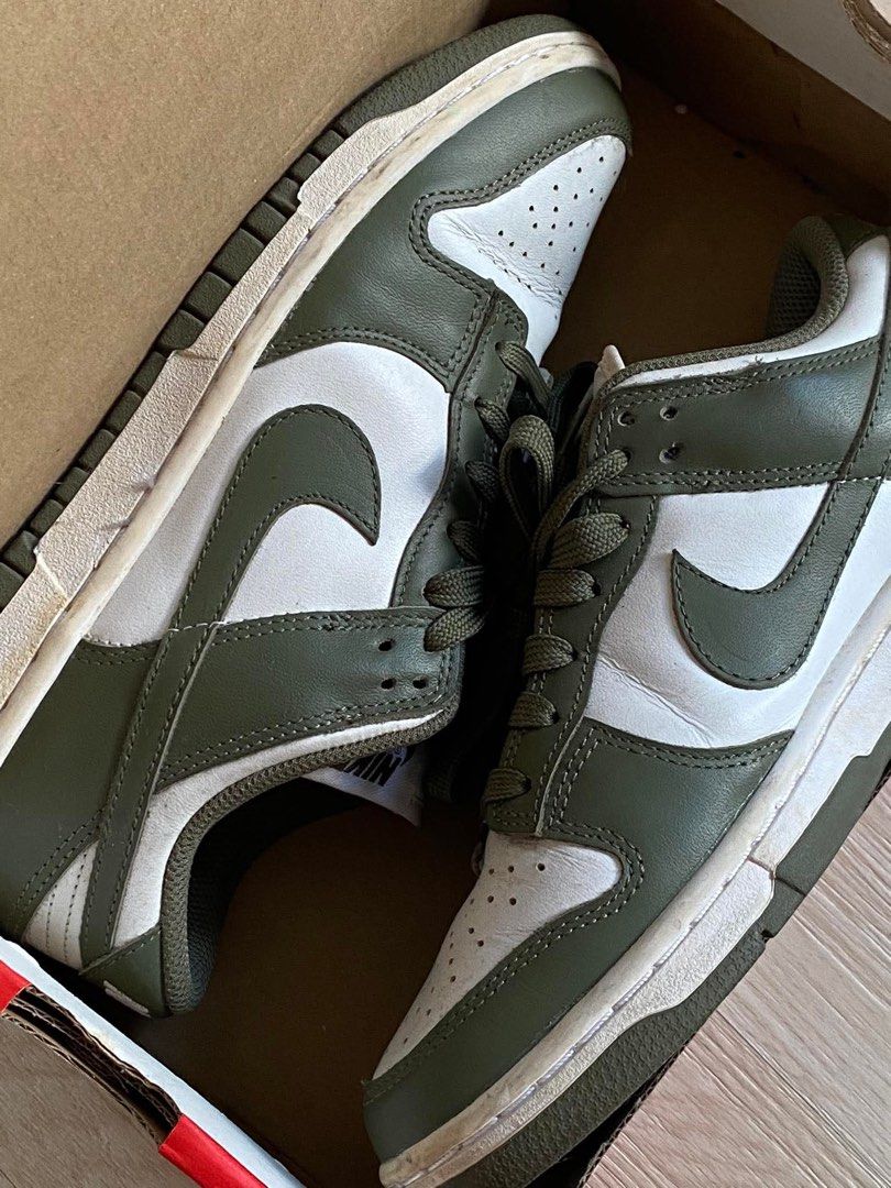 Nike Dunk Low White Medium Olive (Category: Sneakers) located in Manila. Submitted by itsdreann967 (Listing ID 1433903745, Image 3). Description: - Nike Dunk Low - Color: White and Medium Olive - Size: UK 4.5, US 7, EUR 38, 24 cm - Comes with original box NO ISSUE .