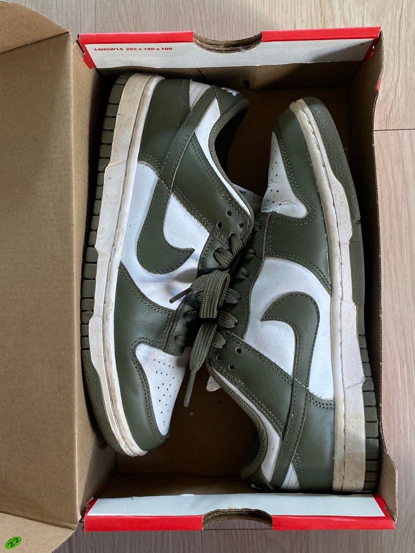 Nike Dunk Low White Medium Olive (Category: Sneakers) located in Manila. Submitted by itsdreann967 (Listing ID 1433903745, Image 1). Description: - Nike Dunk Low - Color: White and Medium Olive - Size: UK 4.5, US 7, EUR 38, 24 cm - Comes with original box NO ISSUE .