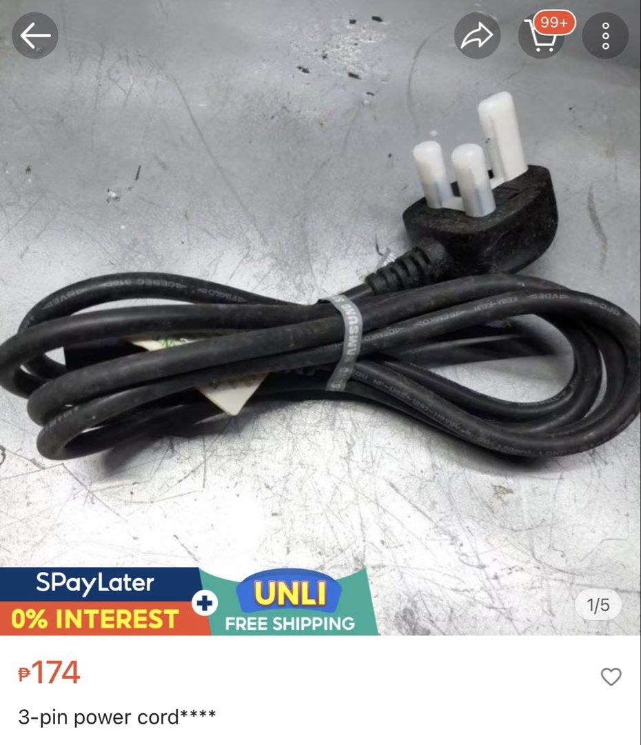 power cable 3pins flower style (Category: Cables & Adaptors) located in Dasmarinas. Submitted by khaiganda10-28225 (Listing ID 1433906212, Image 2). Description: power cable pwede sa computer appliances sale mura na yan baka stock lang kasi message kayo ng mga cable sa computer bka meron ako inquire lang..mga preloved iba kaya mura lang..Sale inquire na bili na.