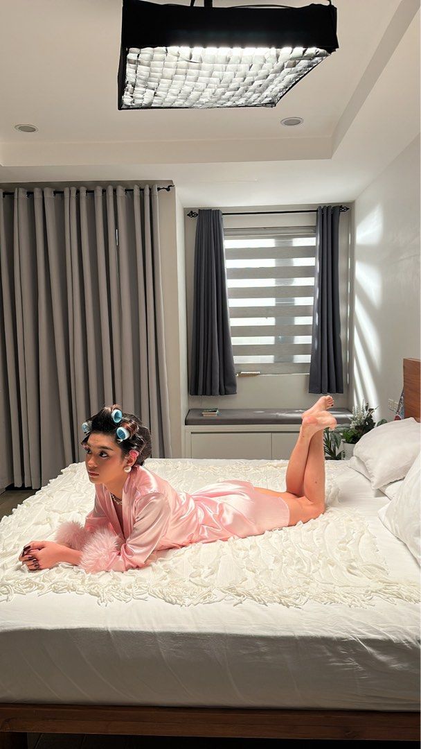 satin pink fur robe (Category: Dresses) located in Manila. Submitted by cvntlab (Listing ID 1433843572, Image 3). Description: Used once for a shoot no issue Size Large on tag but fits small- medium as seen on photo actual photo posted Dm jnt for delivery.