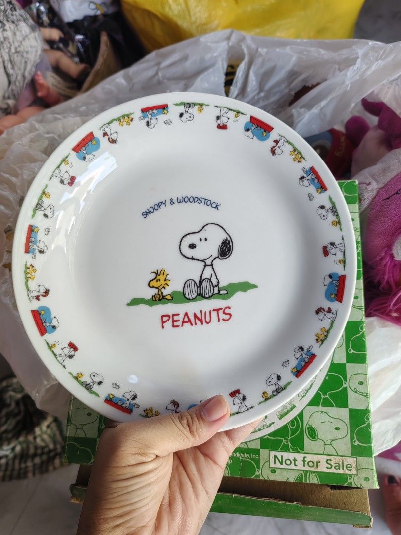 Snoopy & Woodstock Plate (Category: Dinnerware & Cutlery) located in Manila. Submitted by zaekim1380 (Listing ID 1433784141, Image 2). Description: - Snoopy and Woodstock plate - Features Snoopy and Woodstock design - White base with Snoopy character border - Includes the word 'PEANUTS' - Comes with original green box - Box features checkerboard pattern and Snoopy logo - Box states 'Not for Sale'.
