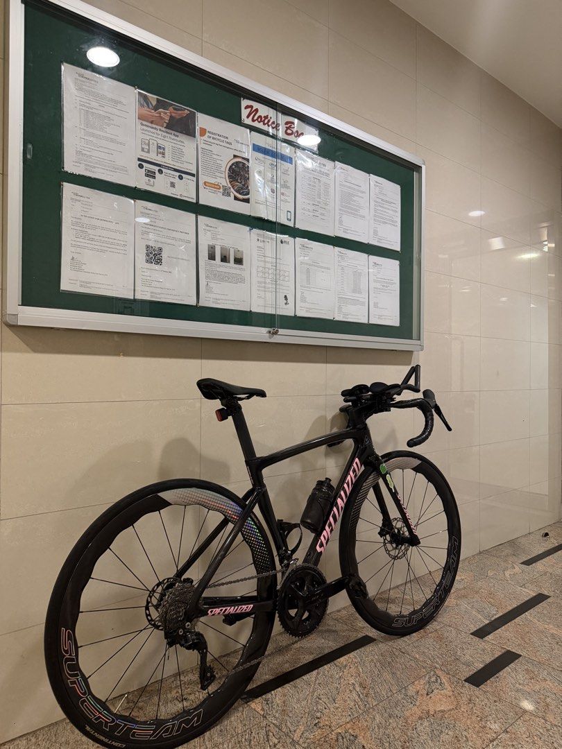 Specialized Tarmac SL7 (Category: Bicycles) located in Singapore. Submitted by orionstars38239 (Listing ID 1433834680, Image 1). Description: Running 12 speed Shimano 105 mechanical Superteam 50mm wheels (1500g +-) Enve Aero Handlebars (40mm) Continental GP5000 28mm tyres Specialized Power Saddle S-works SL7 seat post Specialized integrated Stem Race Waxed chain OPEN TO NEGO! just offer up. Minor scratches on wheels from riding, does not affect p
