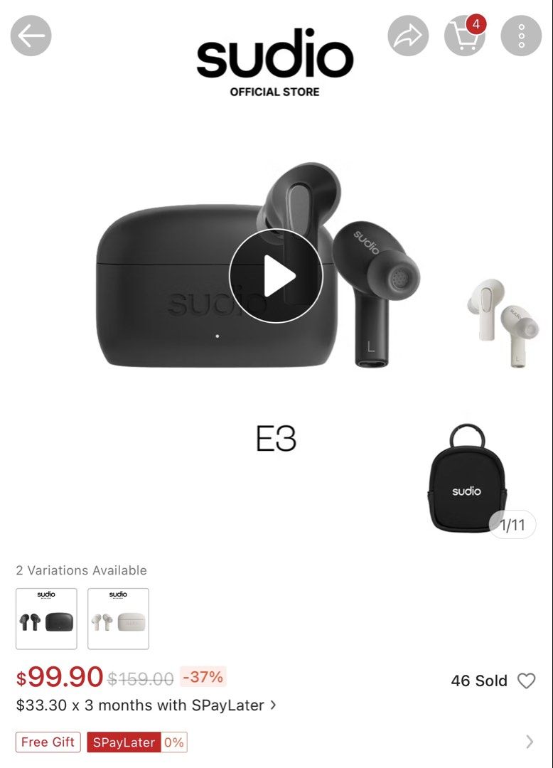 Sudio E3 Wireless Earbuds - Black439531704356720641