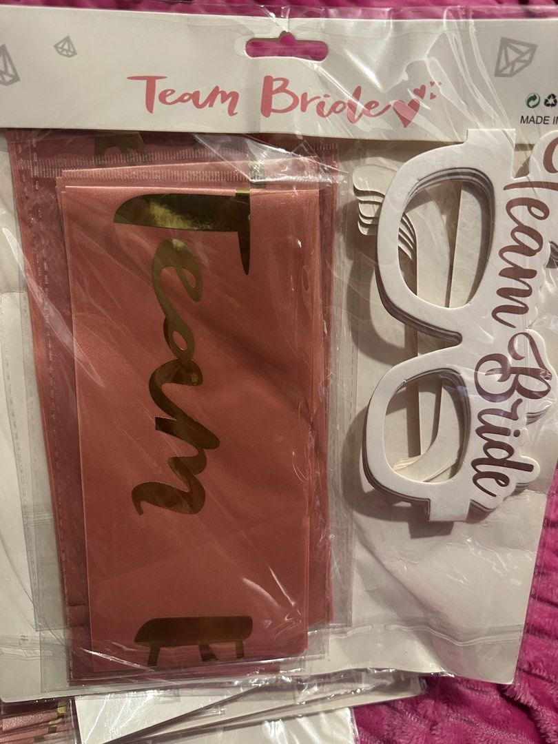 TEAM BRIDE Set Rosegold Sash (Category: Occasions & Party Supplies) located in Manila. Submitted by mommyclark (Listing ID 1433845448, Image 3). Description: SET Team Bride Sash 5pcs Sash 5pcs Paper Eyeglass.