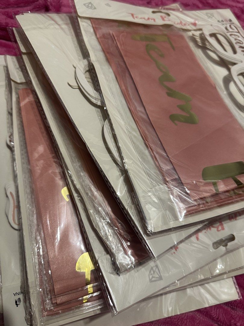 TEAM BRIDE Set Rosegold Sash (Category: Occasions & Party Supplies) located in Manila. Submitted by mommyclark (Listing ID 1433845448, Image 2). Description: SET Team Bride Sash 5pcs Sash 5pcs Paper Eyeglass.