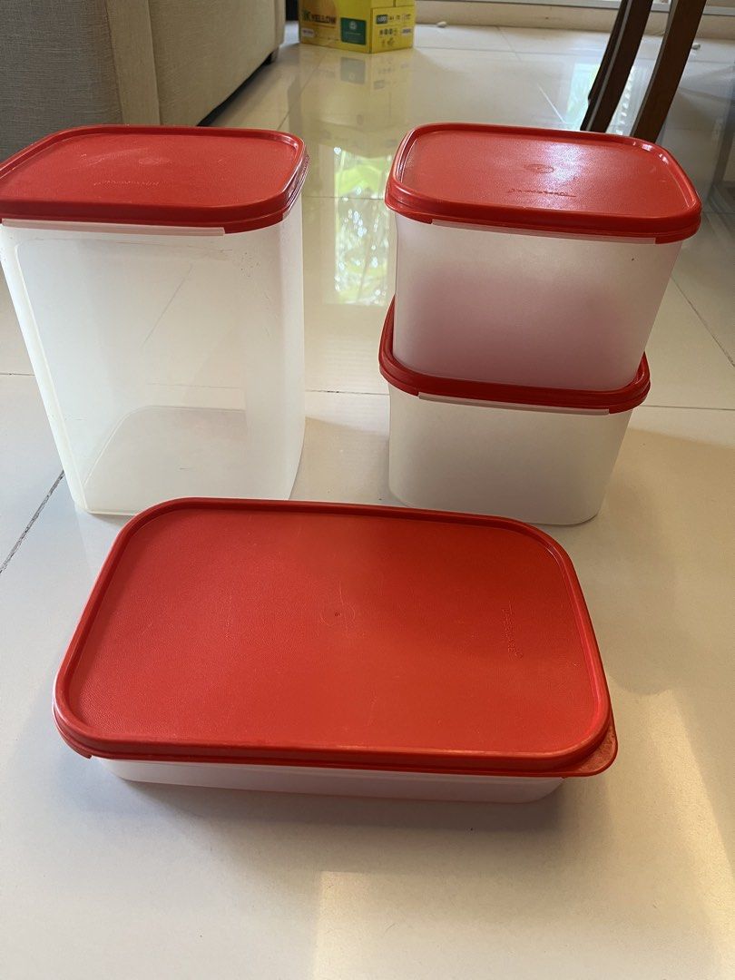 Tupperware Extra Long Rectangular Containers Tupperware Modular Containers (red cap)- set of 4, Furniture & Home ...