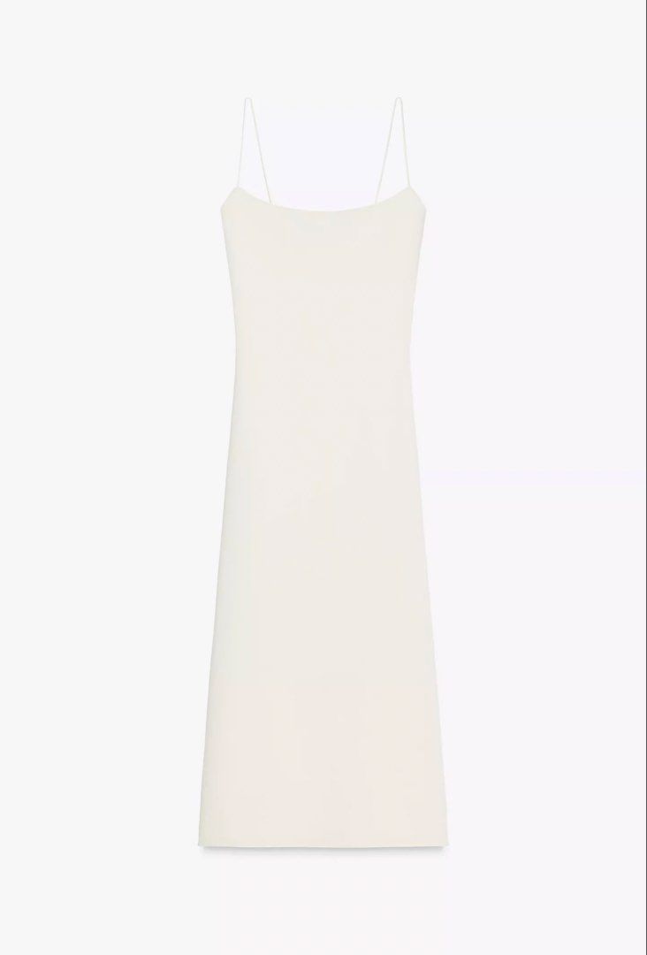 ZARA Stretch Midi Dress (Category: Dresses) located in Manila. Submitted by classique_ph (Listing ID 1433874292, Image 1). Description: - Oyster White - Thin straps - Knee-length - Stretchable fabric - Used once only - Strictly no return/refund.