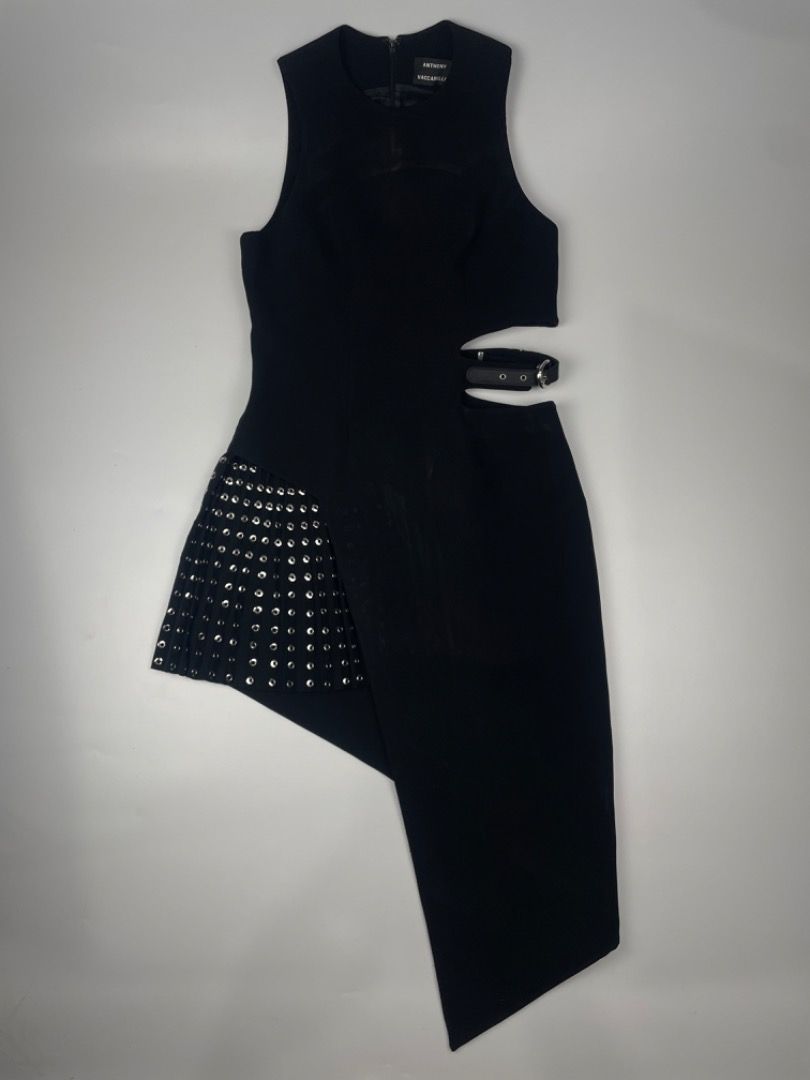 Anthony Vaccarillo - Mainline - Asymmetric Studded Dress (Category: Luxury Apparel) located in Bacolod City. Submitted by cast.archives (Listing ID 1434111237, Image 1). Description: Anthony Vaccarillo - Mainline - Asymmetric Studded Dress Authentic Tagged size: 38 Condition: Very good Flaw: Iron marks (removable).