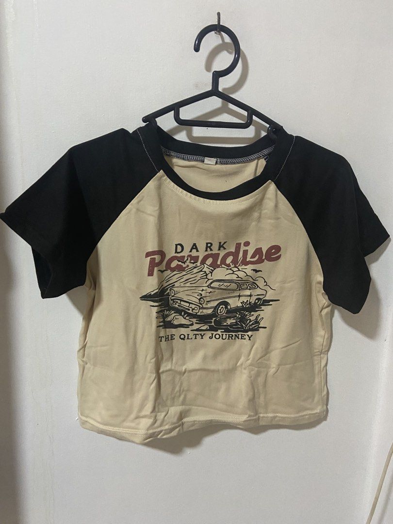 beige and black racing car crop top (Category: Shirts) located in Rosario. Submitted by vampkitsch (Listing ID 1434073173, Image 1). Description: rfs: decluttering | size: m (can fit s for slightly looser fit) from: orange app, no issues open for negotiation pm for more deets ♡.